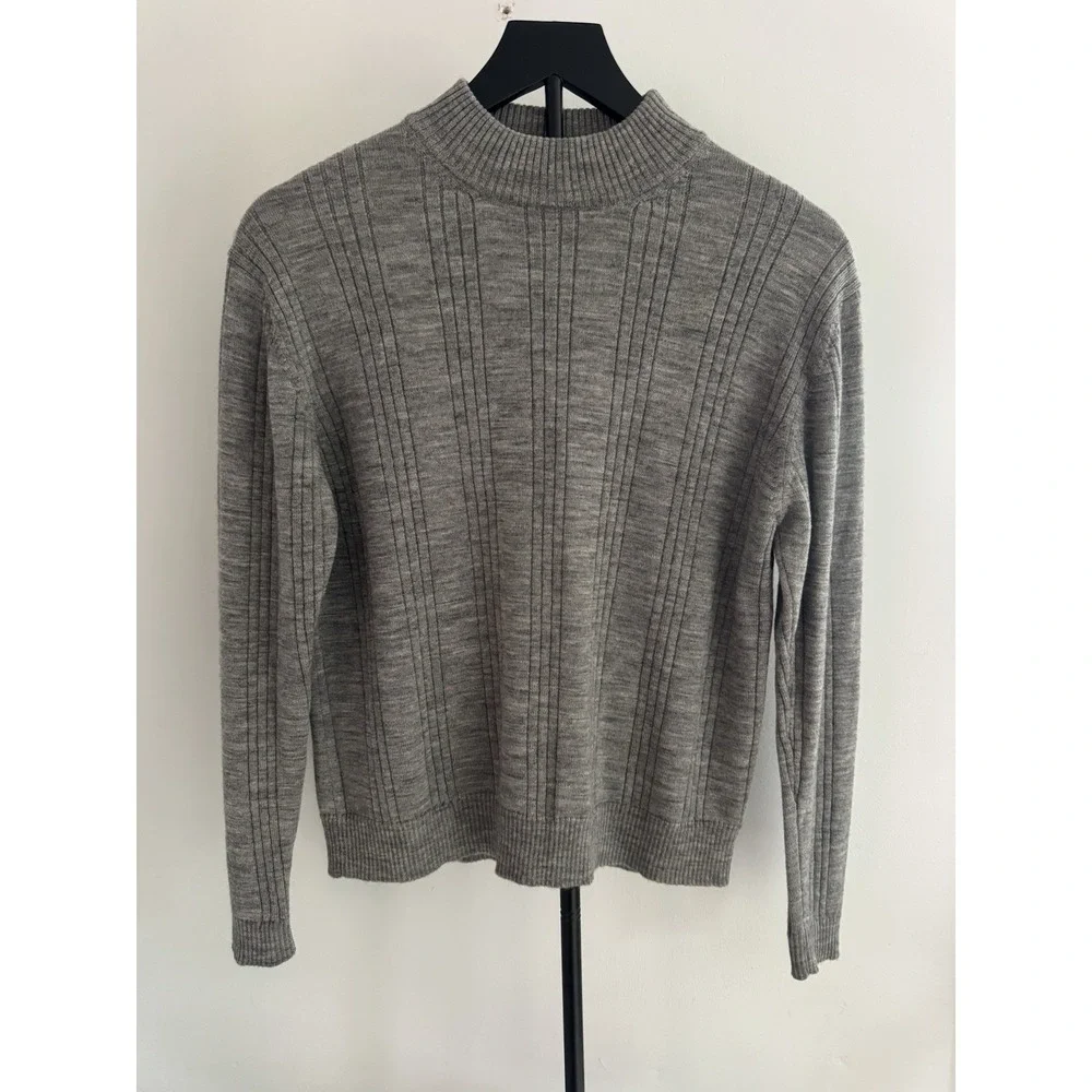 Amber Stone Merino Wool Sweater Women Sz S Gray Ribbed Mock Neck New Wool